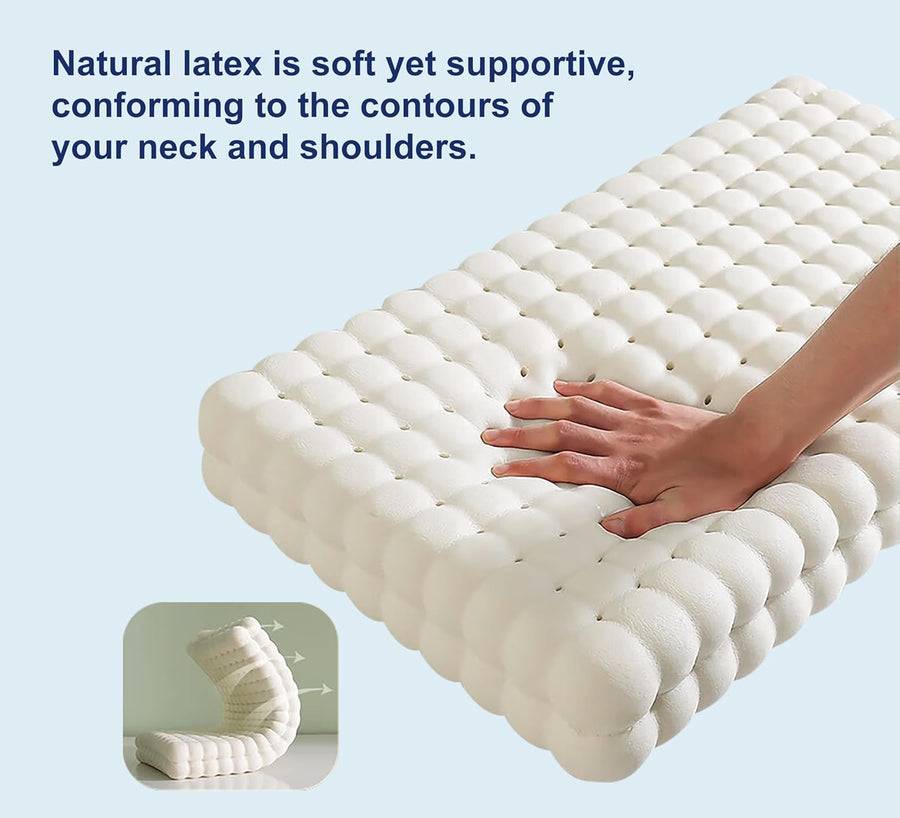 Contour Latex Pillows for Sleeping, Bubbles Shape Massage Pillow for Side Back Stomach Sleepers (Blue)