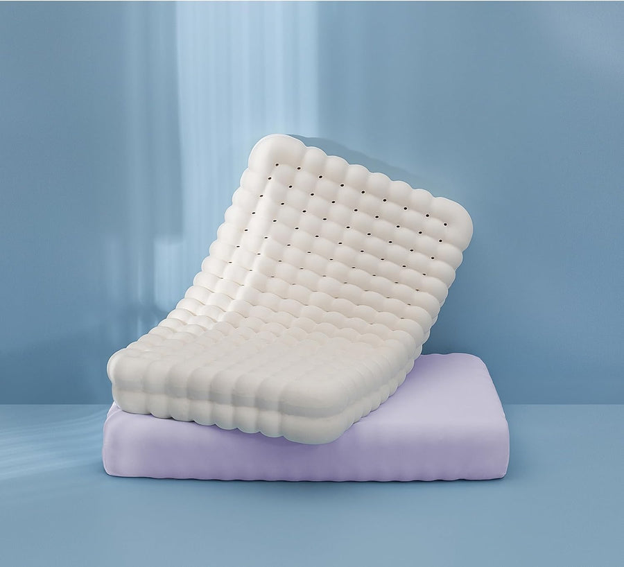 Contour Latex Pillows for Sleeping, Bubbles Shape Massage Pillow for Side Back Stomach Sleepers (Blue)