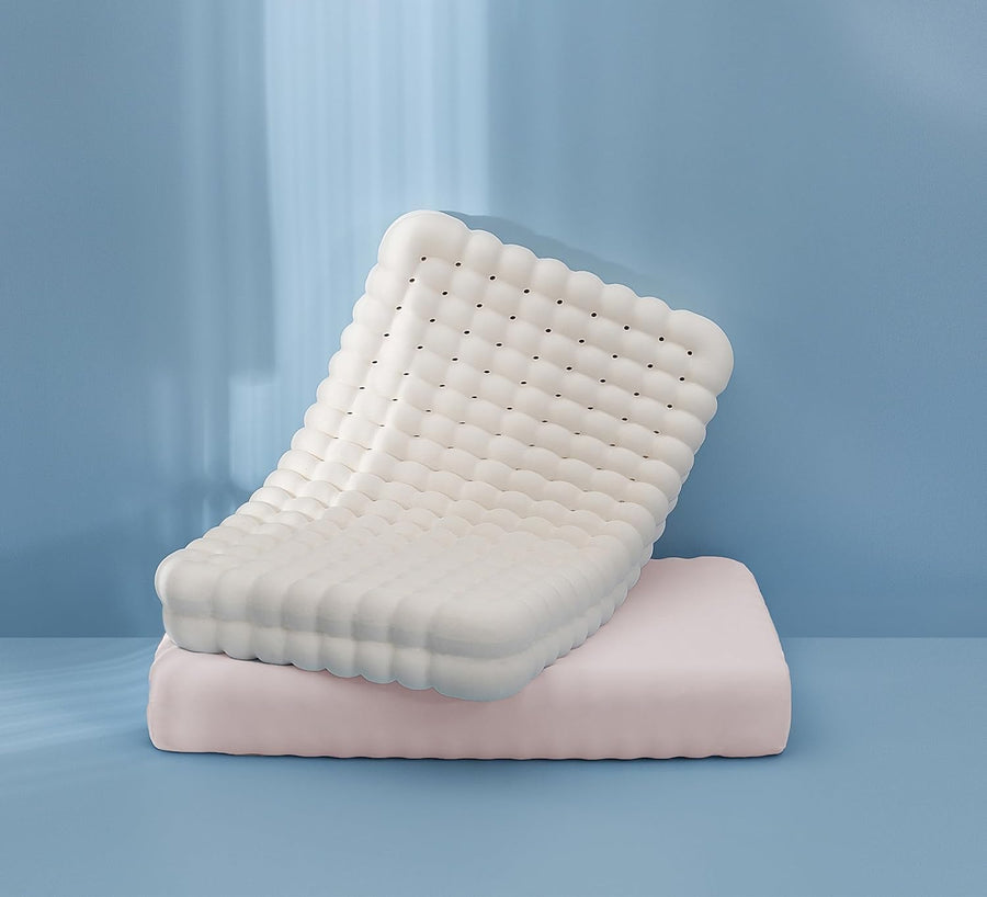 Contour Latex Pillows for Sleeping, Bubbles Shape Massage Pillow for Side Back Stomach Sleepers (Blue)
