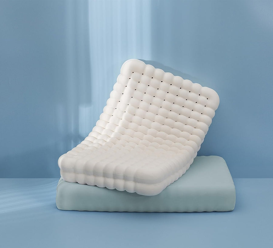 Contour Latex Pillows for Sleeping, Bubbles Shape Massage Pillow for Side Back Stomach Sleepers (Blue)