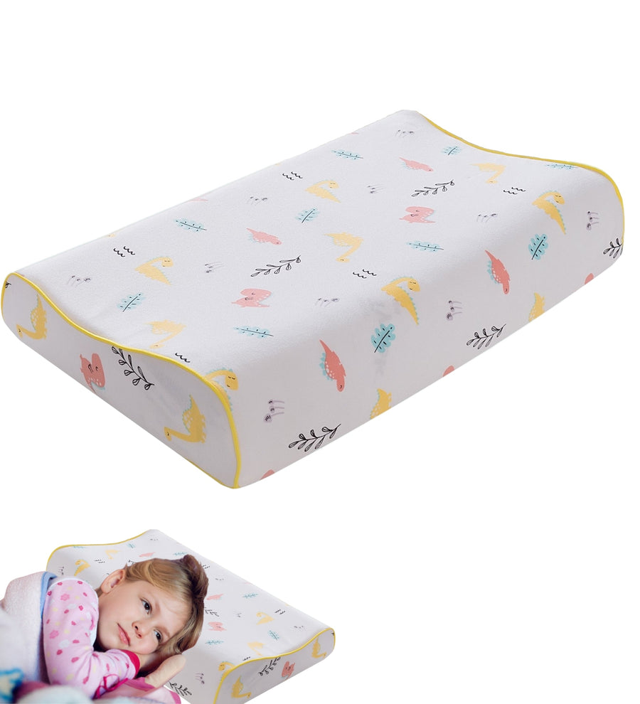 Contour Natural Latex Pillows for Kids, Bed Pillow with Removable Cartoon Pillowcase(Dinosaur,19.3" x 11.8" x 2.8"/3.5")