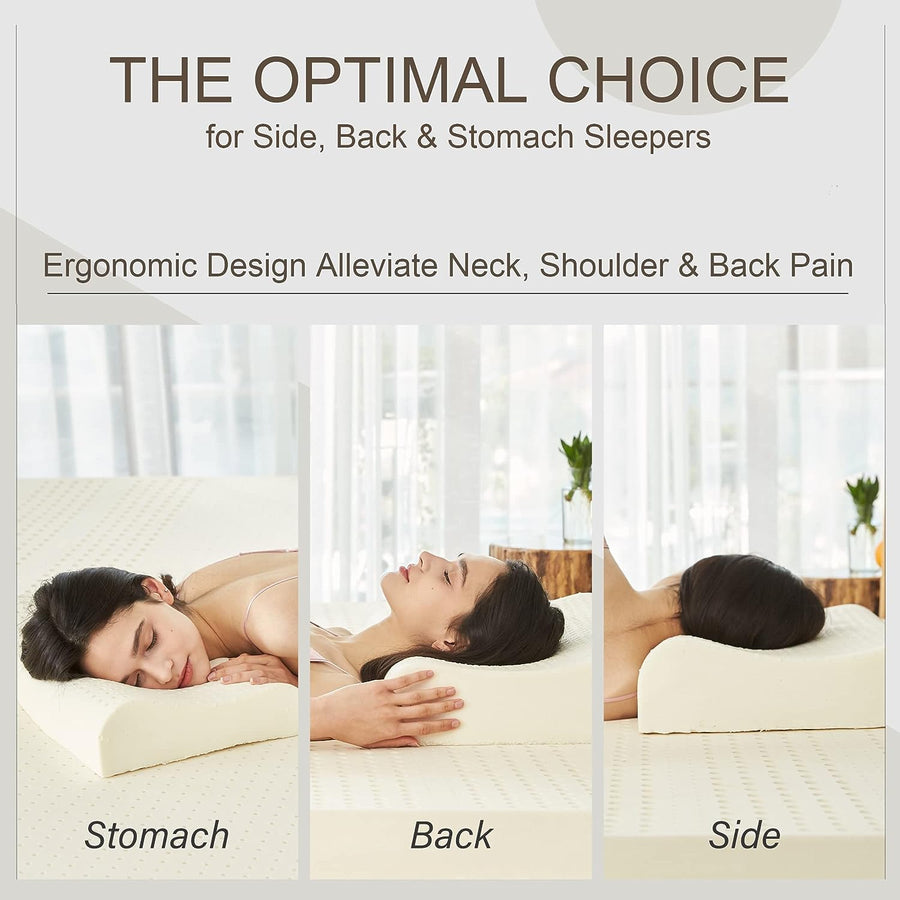 Latex Contour Pillow 100% Natural & Organic for Side Back Stomach Sleeping