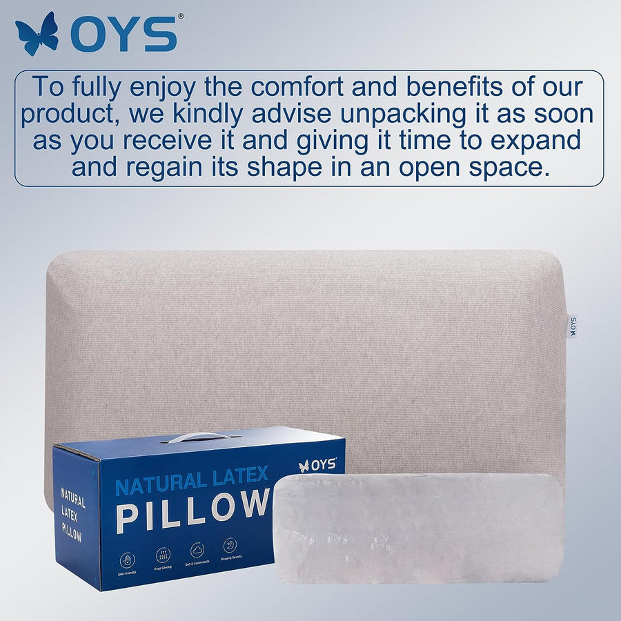 Organic Latex Pillows for Sleeping Molded Classic Bed Pillow (Grey Cotton, King/Firm)