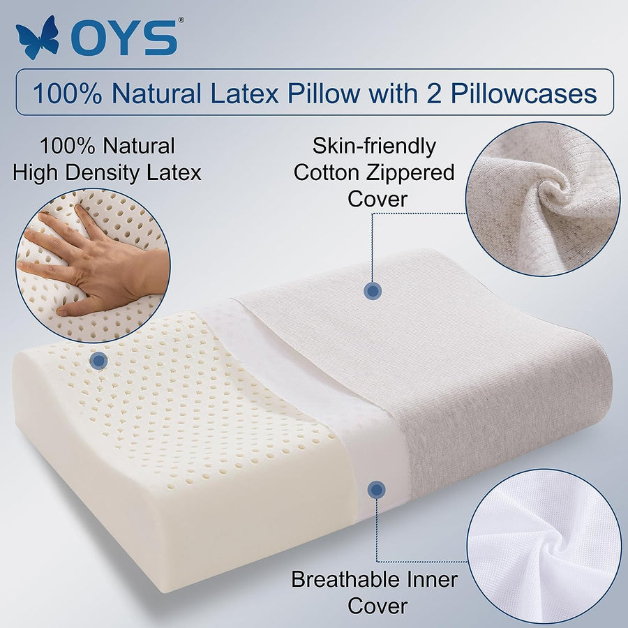 Contour Latex Pillows for Sleeping, Ergonomic Bed Pillow for Side Back Stomach Sleepers (Standard/Medium)