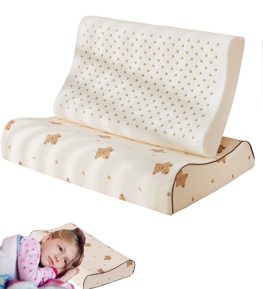 Contour Natural Latex Pillows for Kids, Bed Pillow with Removable Cartoon Pillowcase(Bear, 19.3" x 11.8" x 2.8"/3.5")