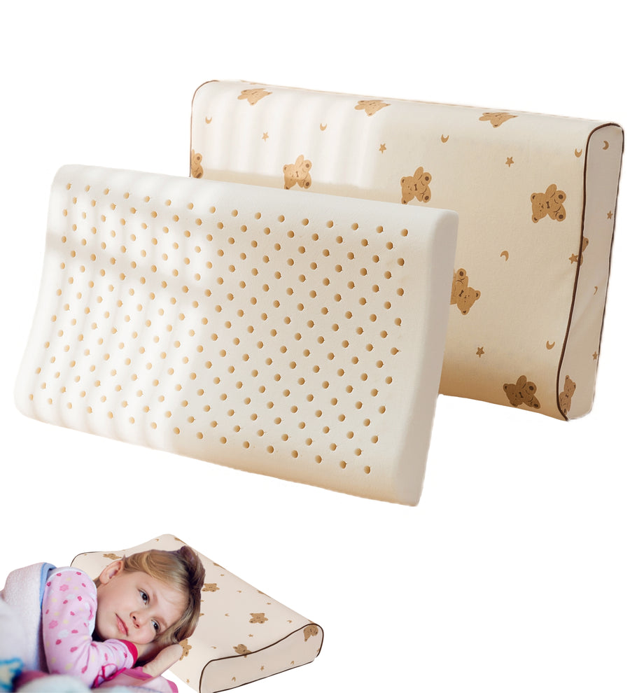 Contour Natural Latex Pillows for Kids, Bed Pillow with Removable Cartoon Pillowcase(Bear, 19.3" x 11.8" x 2.8"/3.5")